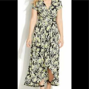 😍 MICHAEL Michael Kors Bamboo Print Pear Green High Low Faux Wrap Dress🎊